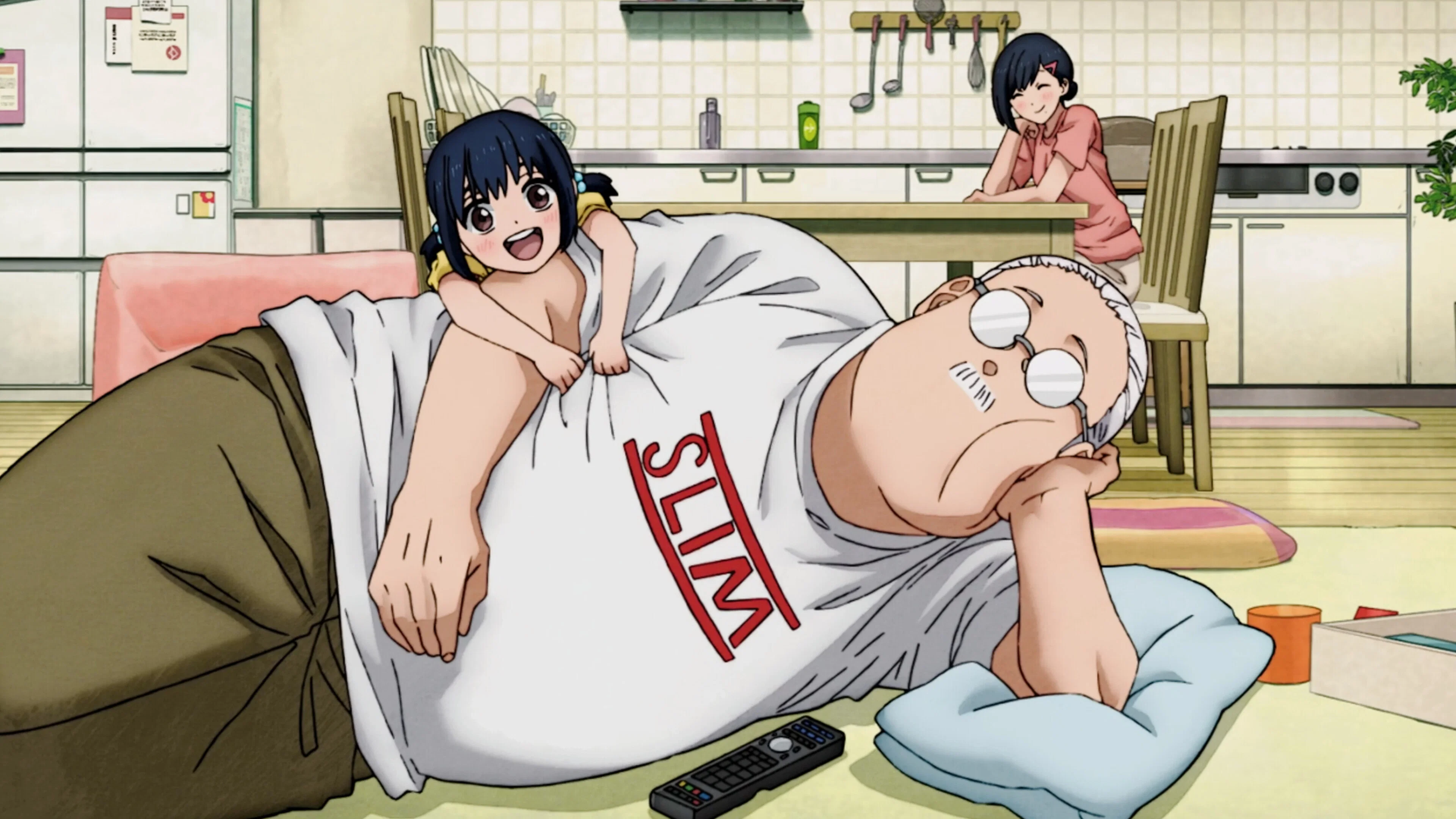 Cena de Sakamoto days destacando a relação com a família