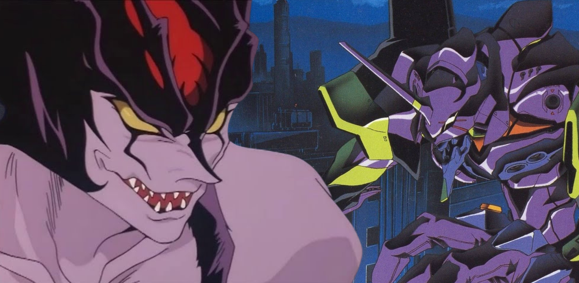 Comparação visual entre o Evangelion Unit-01 e o design de Devilman