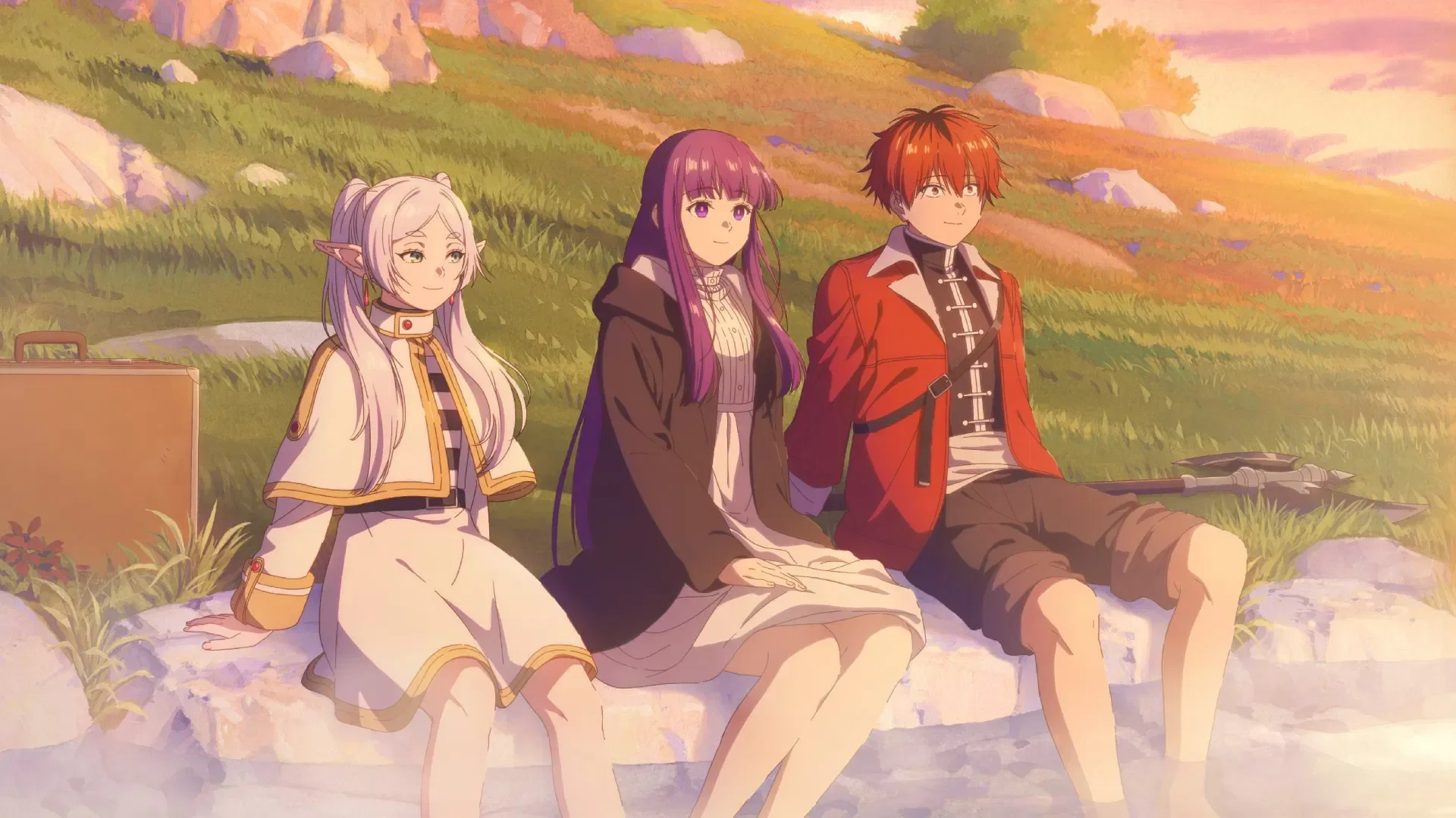 Frieren, Stark e Fern na beira de um lago