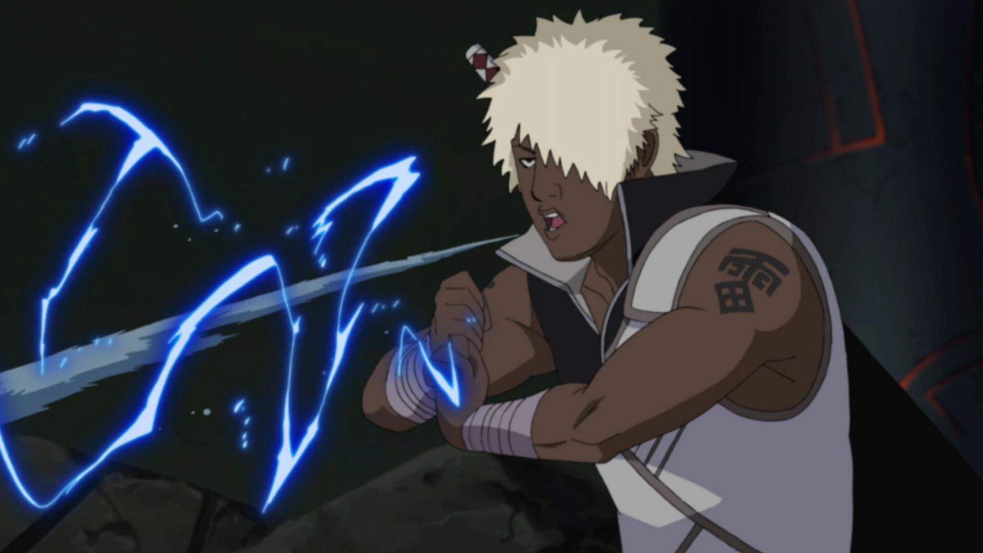 Darui usando o Kekkei Genkai Ranton (Estilo Tempestade)