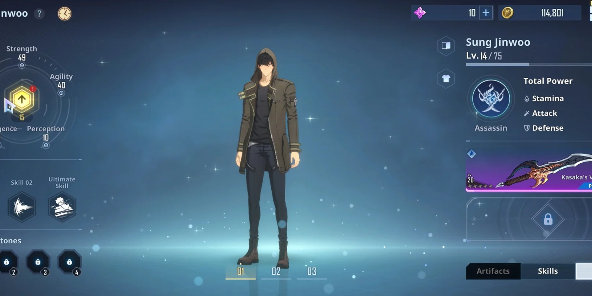 Interface do jogo de Solo Leveling