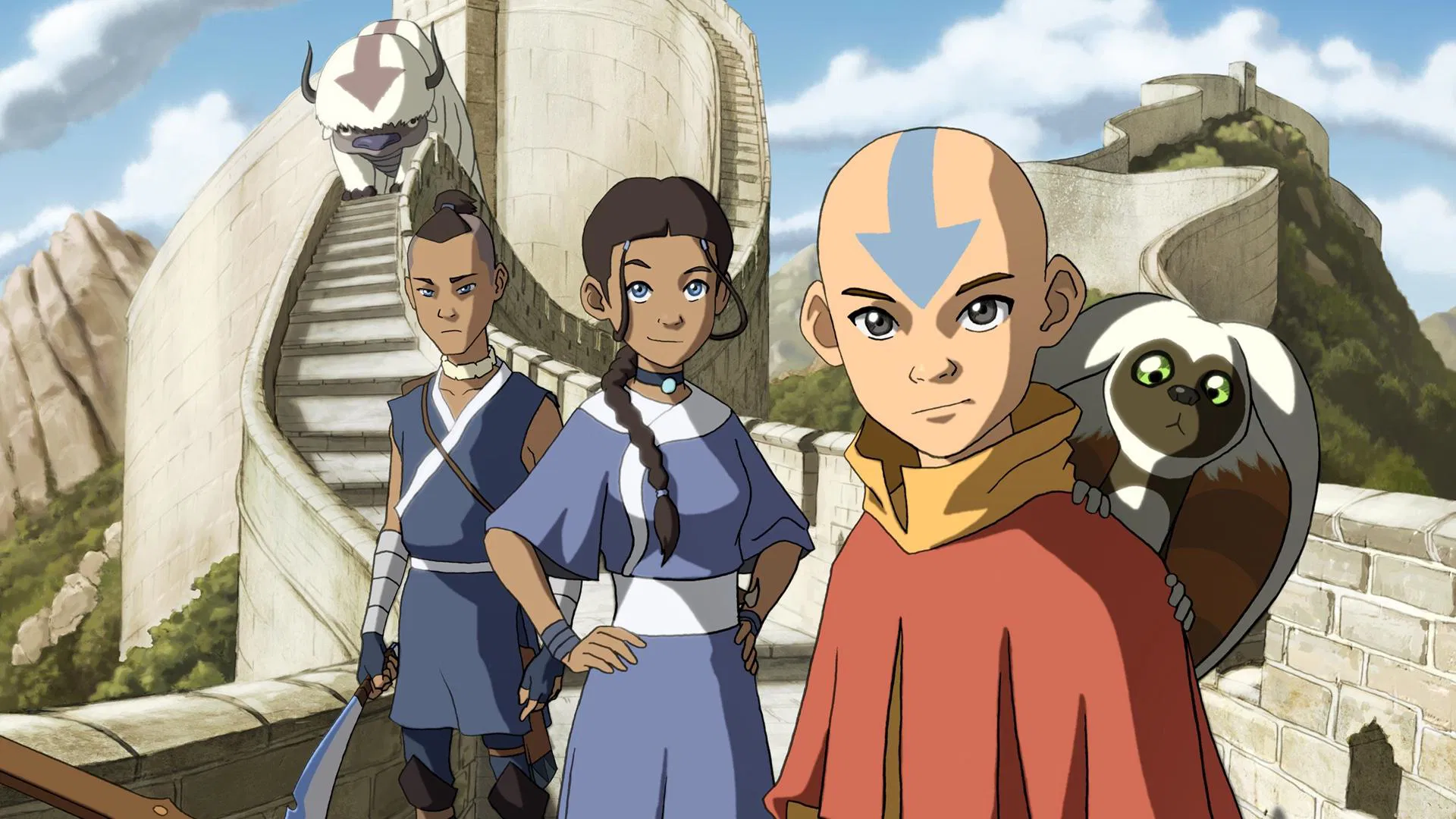 O grupo de Aang em cena da série Avatar: A Lenda de Aang de 2005